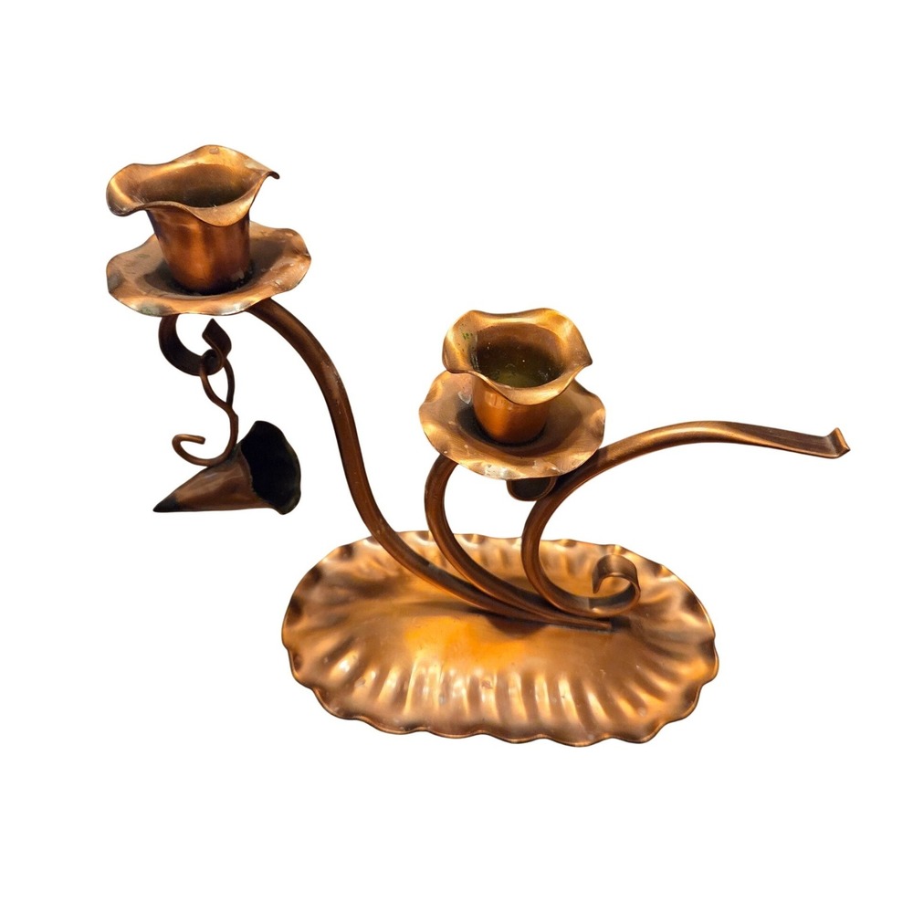 Gregorian Double Candle Holder Home  Copper Vintage MCM Snuffer USA